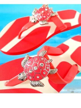 Encore Aloha Pink White Sea Turtle Rhinestone Flip Flops Sandals Size 9/10